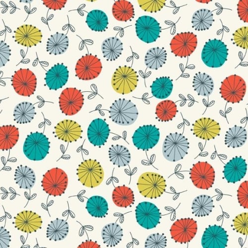 <!--3169-->Makower UK - Modern Retro Flowers in Turquoise, per fat quarter