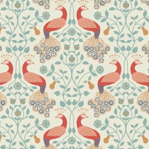<!--4206-->Lewis & Irene - Chieveley Peacock & Pear on Cream, per fat quart