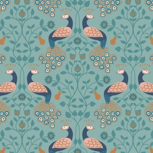 <!--4207-->Lewis & Irene - Chieveley Peacock & Pear on Blue, per fat quarte