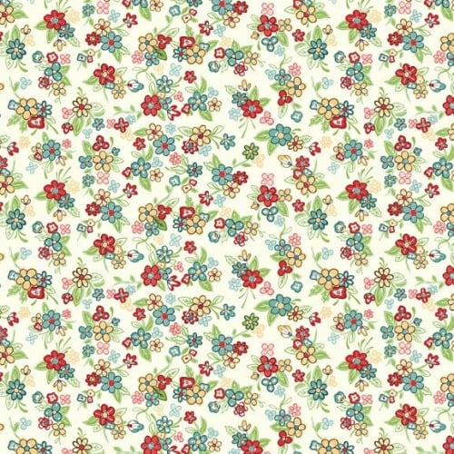 <!--3222-->Makower UK - Katie Jane Multi Floral in Cream, per fat quarter