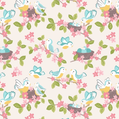 <!--4213-->Lewis & Irene - So Darling! Bluebirds on Cream, per fat quarter
