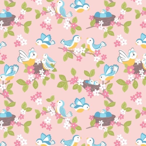 <!--4214-->Lewis & Irene - So Darling! Bluebirds on Rose, per fat quarter
