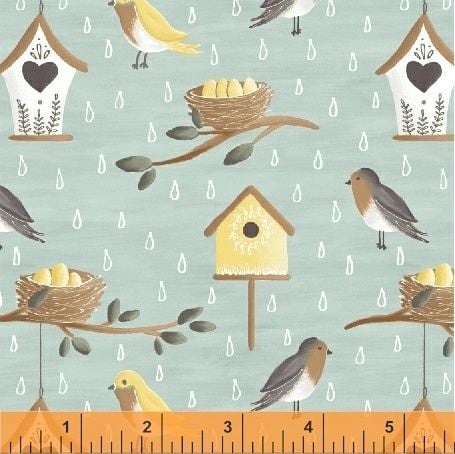 <!--5506-->Windham Fabrics - Smitten with Spring - Birds and Nests on Blue,