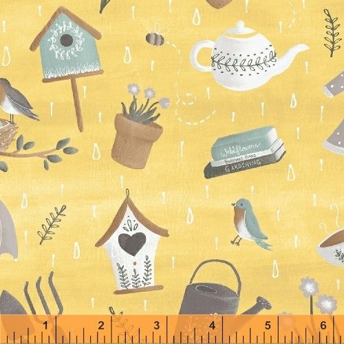 <!--5507-->Windham Fabrics - Smitten with Spring - Scatter on Yellow, per f