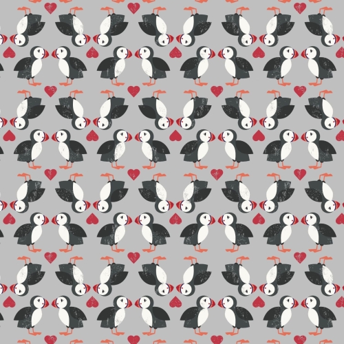 <!--4221-->Lewis & Irene - Spin Drift Puffin Pairs on Grey, per fat quarter