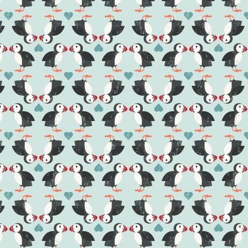 <!--4222-->Lewis & Irene - Spin Drift Puffin Pairs on Blue, per fat quarter