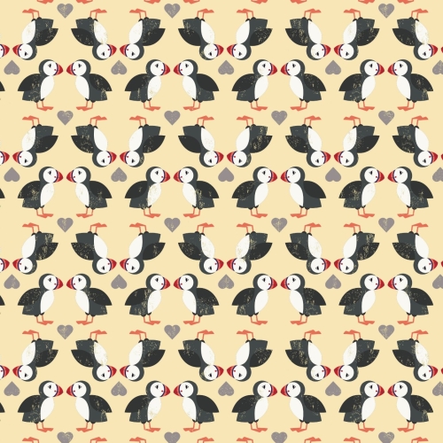 <!--4223-->Lewis & Irene - Spin Drift Puffin Pairs on Yellow, per fat quart