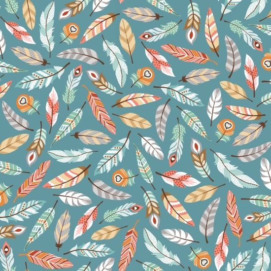 <!--5351-->Studio E - Camp Along Critters - Feathers in Blue, per fat quart