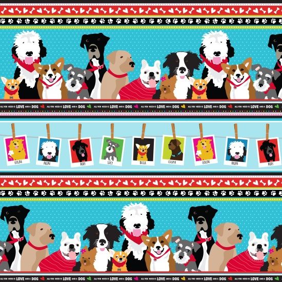 <!--5361-->Studio E - Must Love Dogs - Large Dog Stripe in Aqua/Multi, per