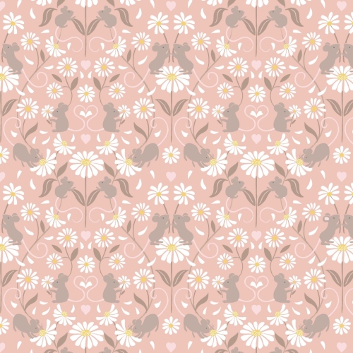 <!--4235-->Lewis & Irene - Love Me Love Me Not Mirrored Mice on Light Pink,