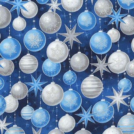 <!--9097-->Robert Kaufman - Winters Grandeur Baubles in Evening Blue (with