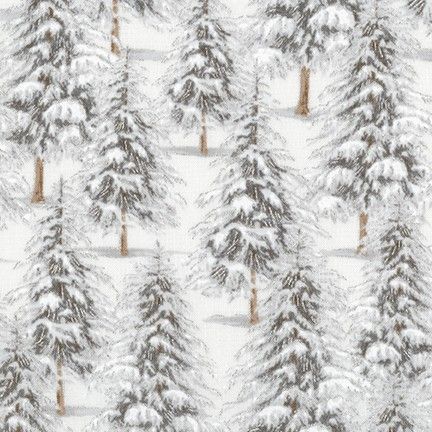 <!--9103-->Robert Kaufman - Winter White Trees in Ice Grey (with silver met
