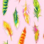 <!--5313-->Michael Miller Fabrics - Boho Boutique - Feathers on Pink, per f