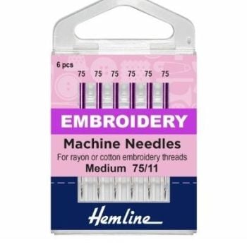  Hemline Sewing Machine Needles - Embroidery - Fine 75/11