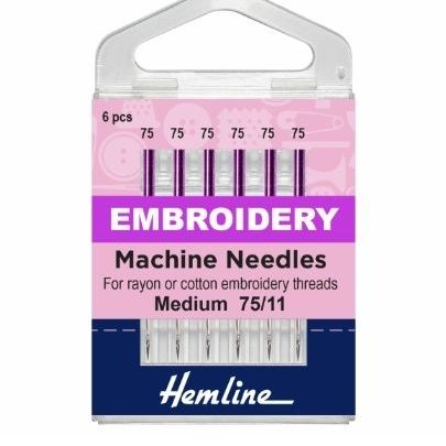  <!--   018 -->Hemline Sewing Machine Needles - Embroidery - Fine 75/11