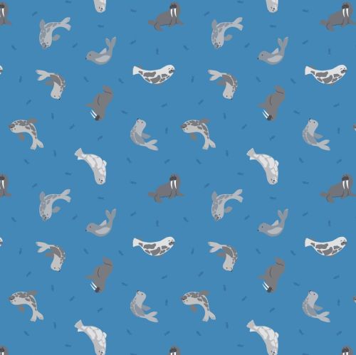 <!--4514-->Lewis & Irene - Small Things Polar Animals - Seals on Surf Blue 