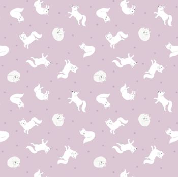Lewis & Irene - Small Things Polar Animals - Arctic fox on Winter Pink (with pearlescent detailing), per fat quarter