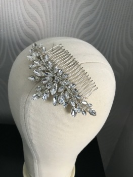 Silver crystal hair comb.