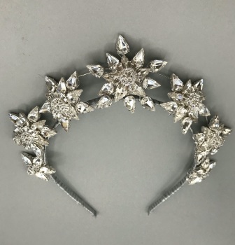 Silver Stars bridal tiara, deco halo crown.