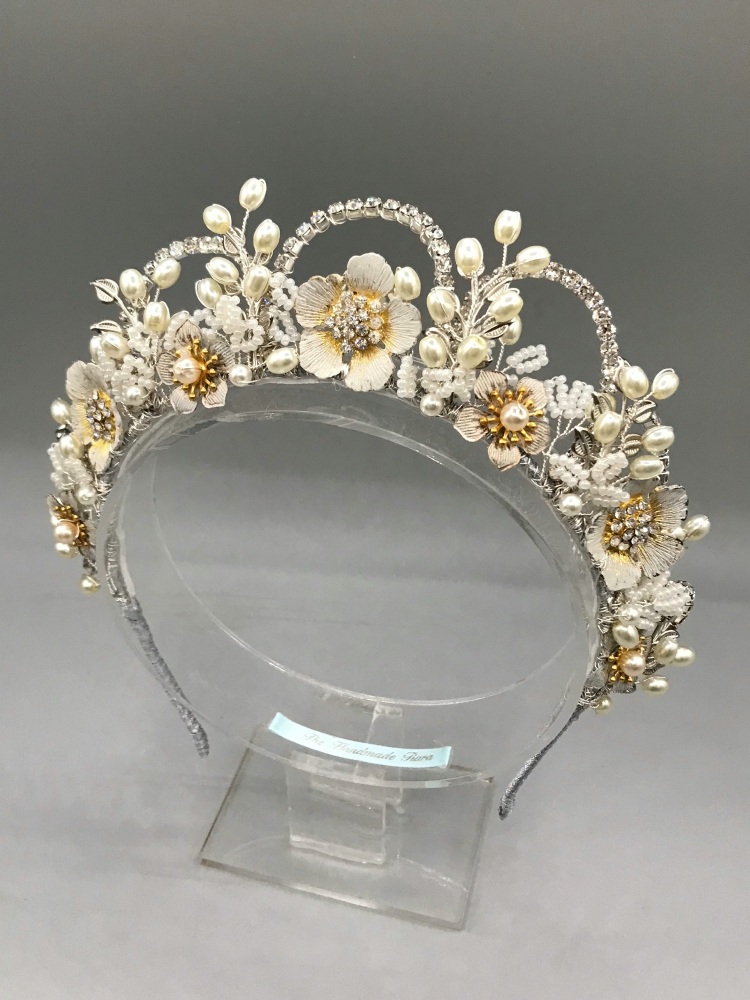 Gold Bridal Crown headband with a Emerald Halo