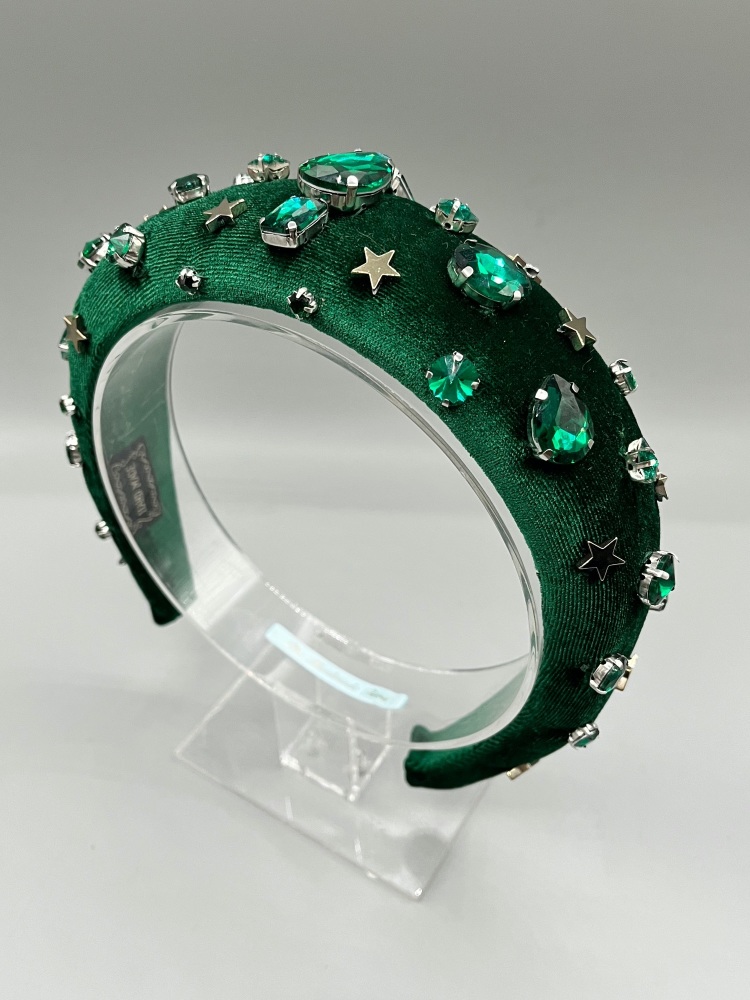 Emerald Green and Silver stars jewelled headband