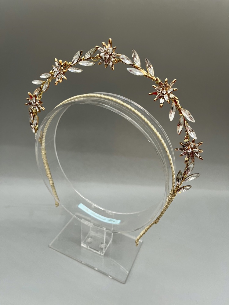 Gold Celestial Laurel and Stars Bridal Halo Crown Headband