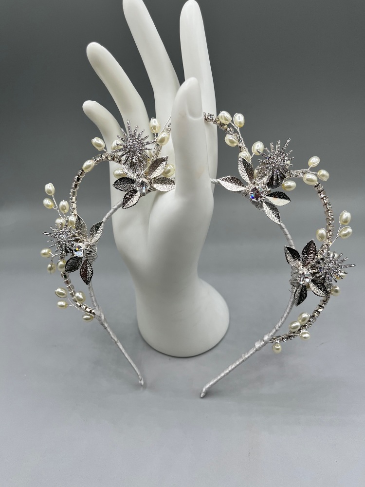 Silver clustered pearl celestial headpiece