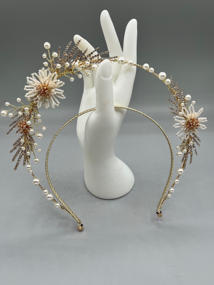 Gold Feather Blooms Double Halo headband