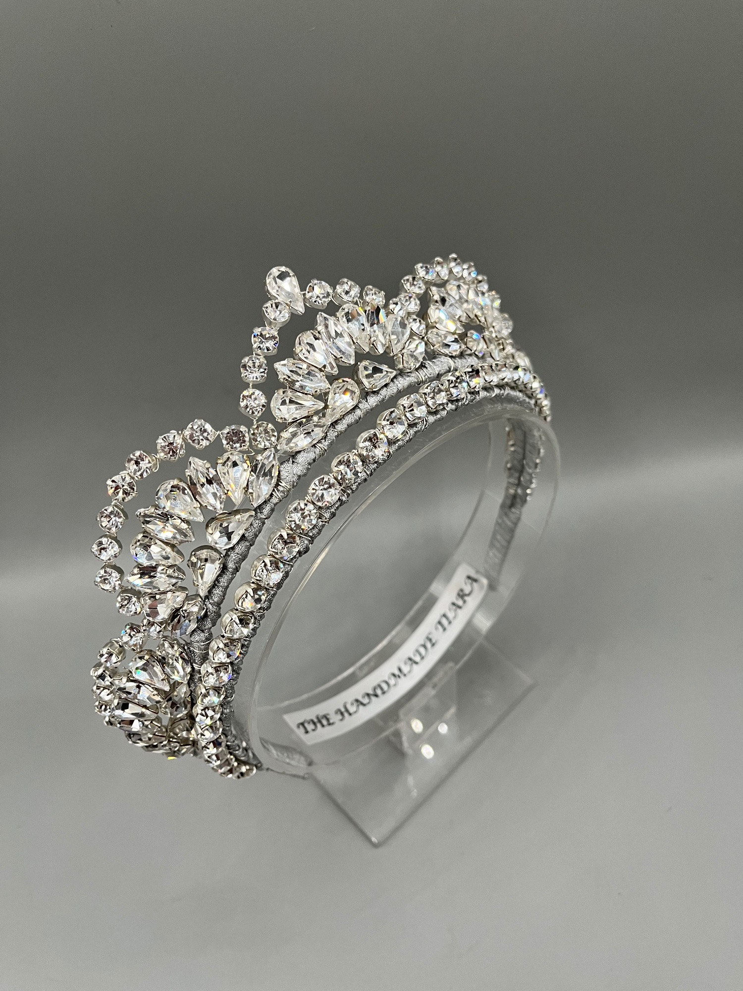 Regal inspired silver crystal bridal crown, art deco inspired tiara