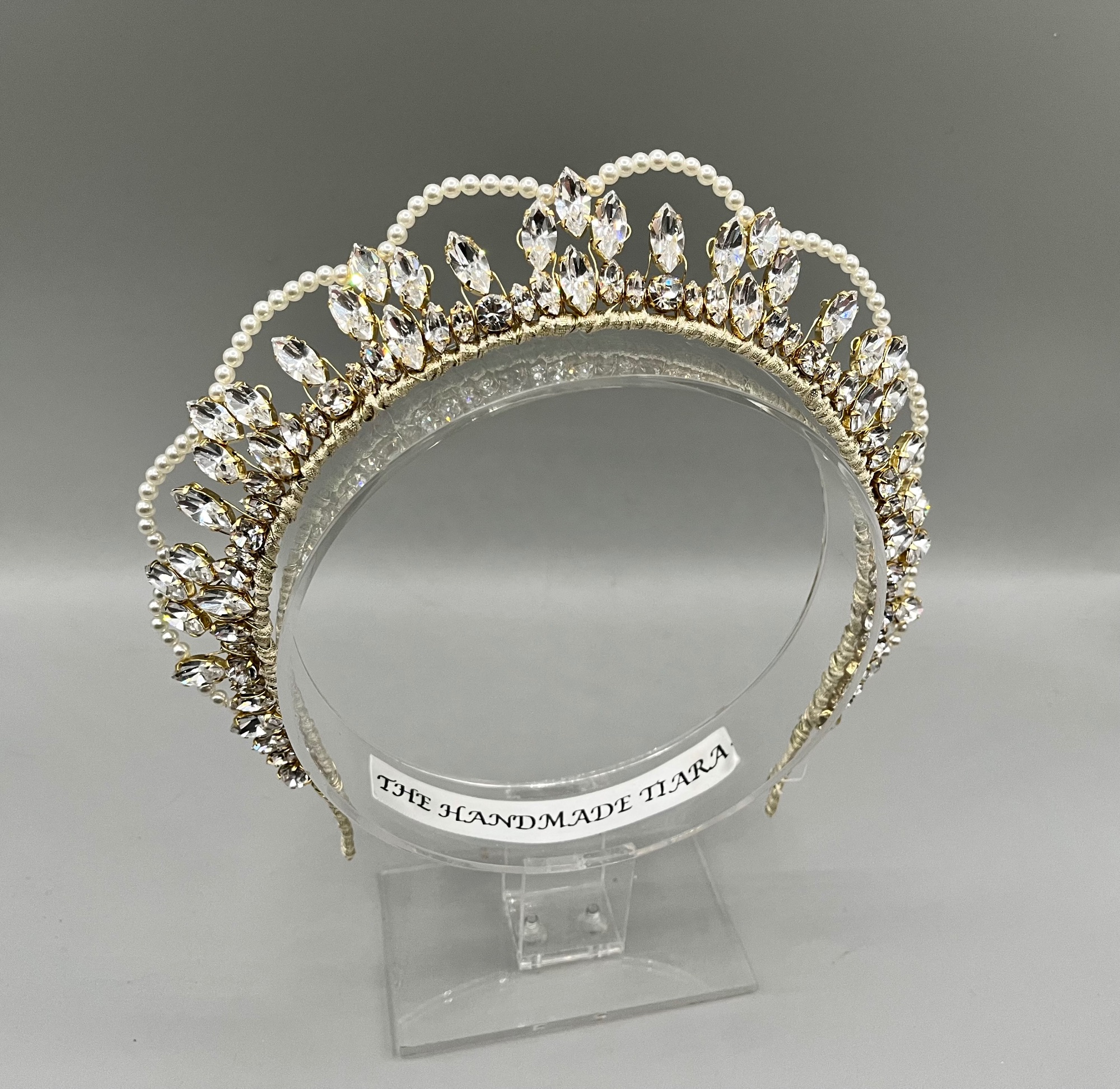 Gold crystal regal inspired crown, art deco halo tiara