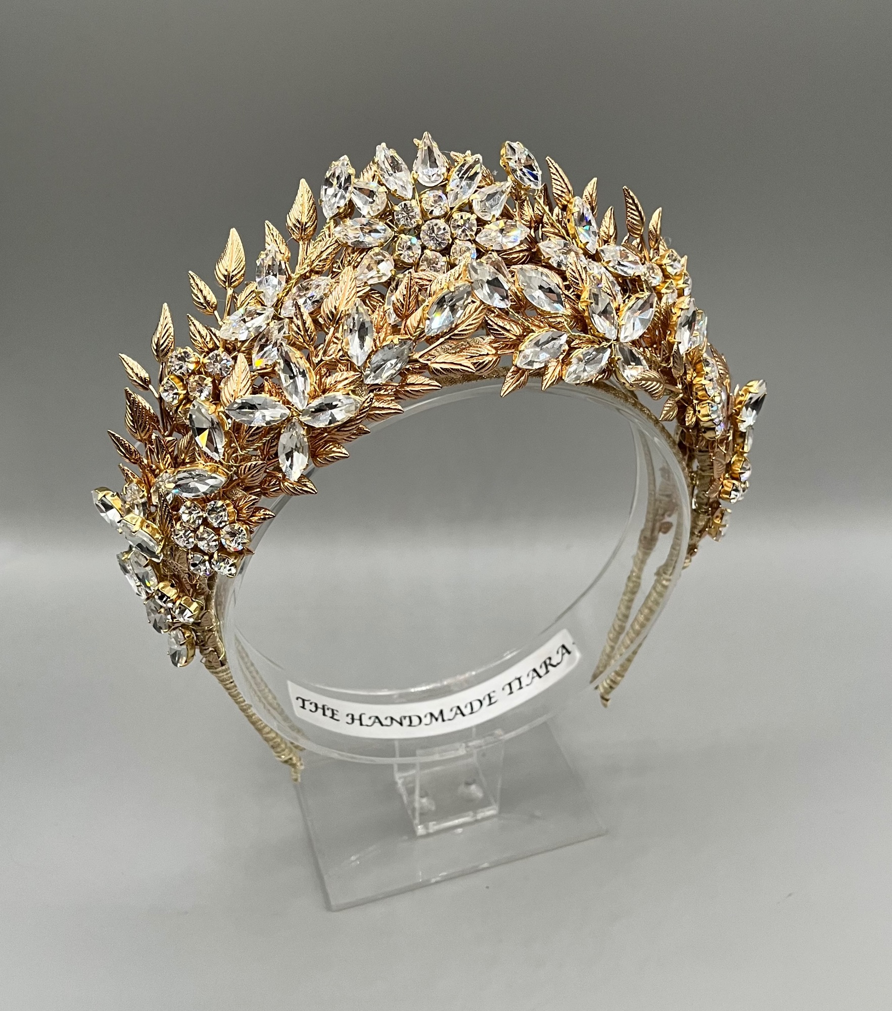 Bridal crown in gold, Laura leaf bridal tiara