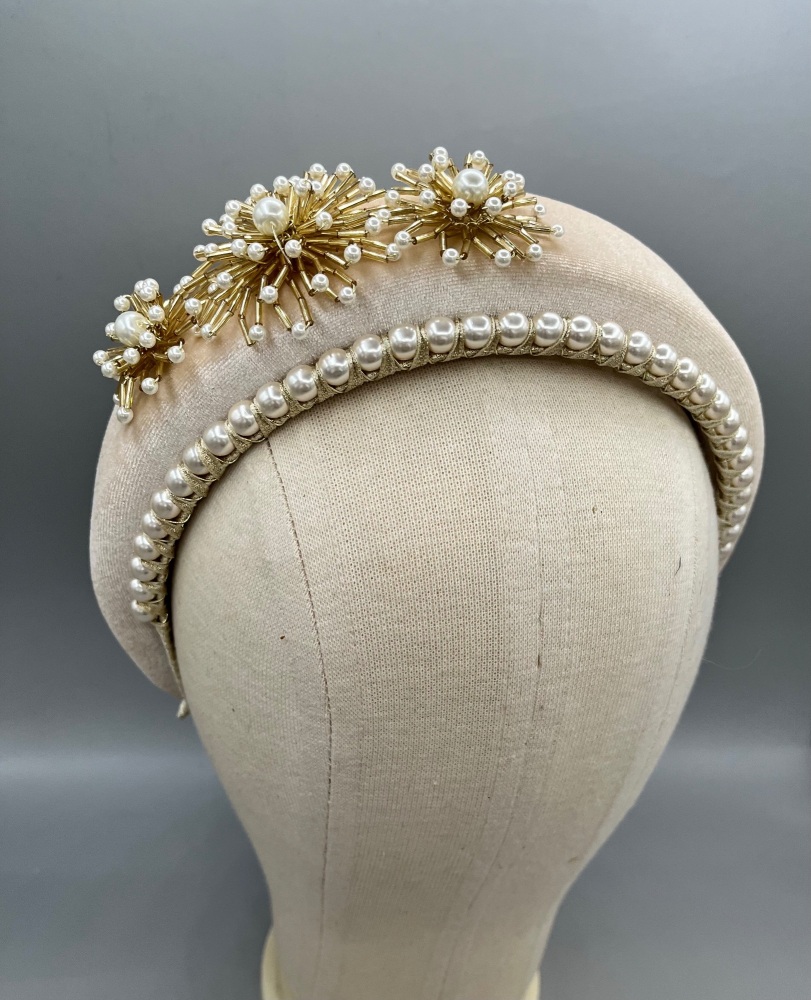 Padded headband with Golden flowers