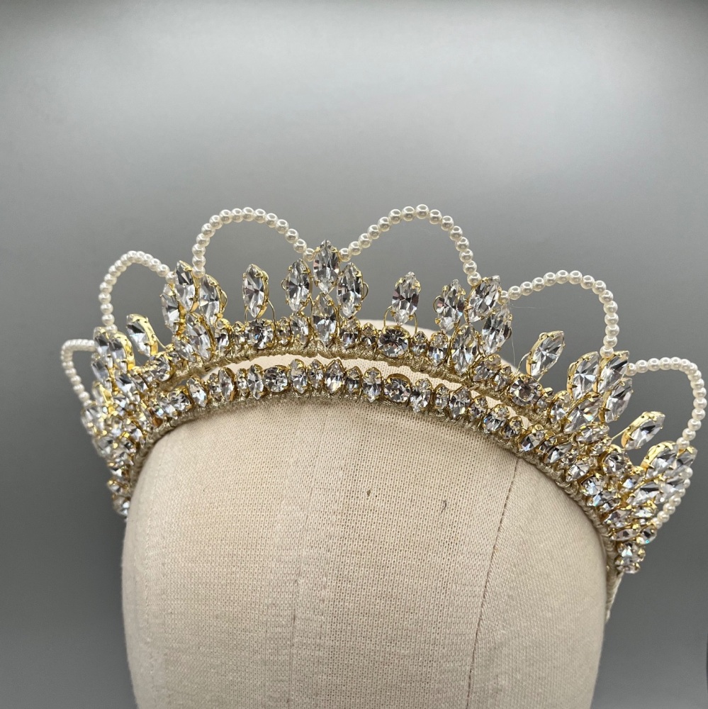 Gold Crystal Crown with faux pearls
