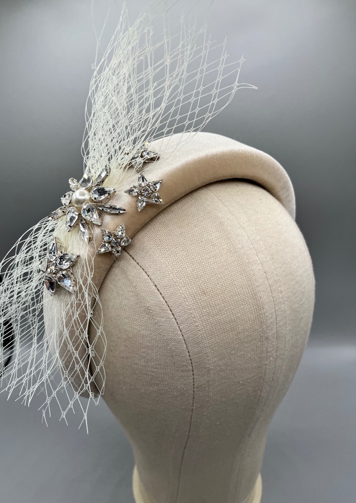 IVORY Jewelled headpiece with Birdcage veil