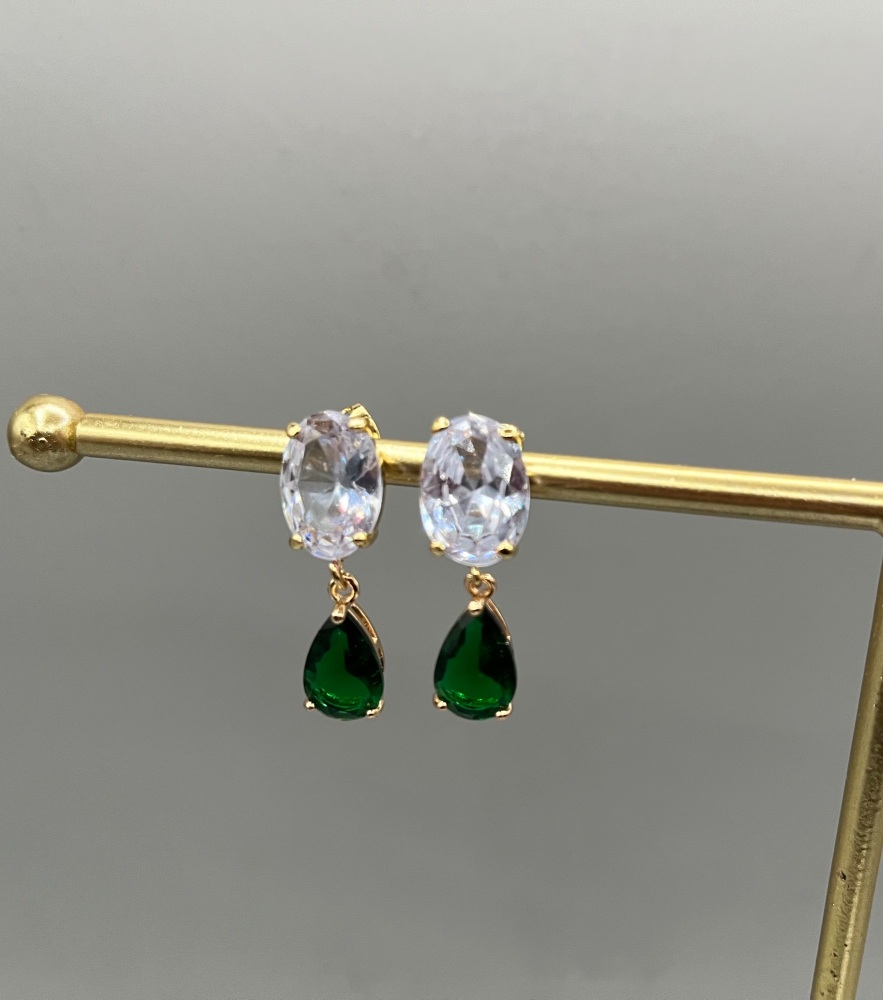 Classic  Drop Earrings, Emerald Green