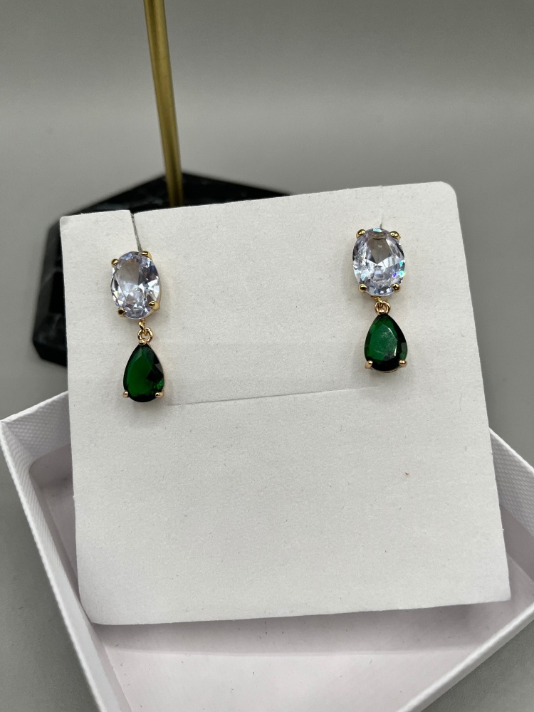 Classic  Drop Earrings, Emerald Green