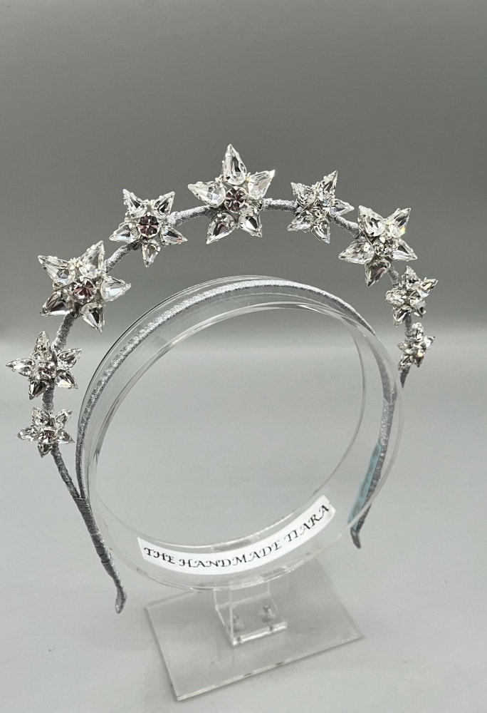 Silver Stars bridal tiara, halo crown.