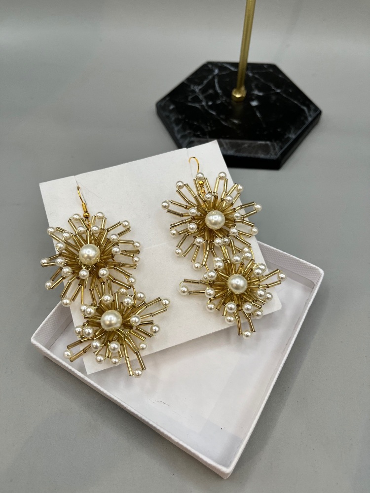 Gold  flower and leaf  earrings