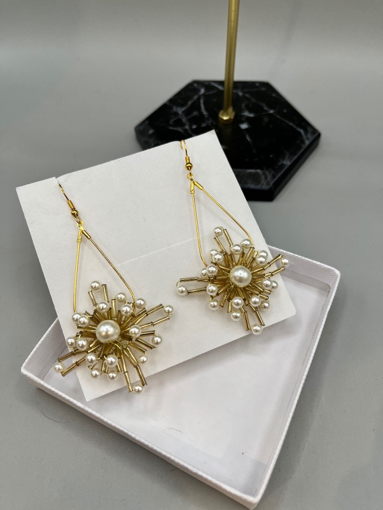 Gold  flower  beaded  earrings