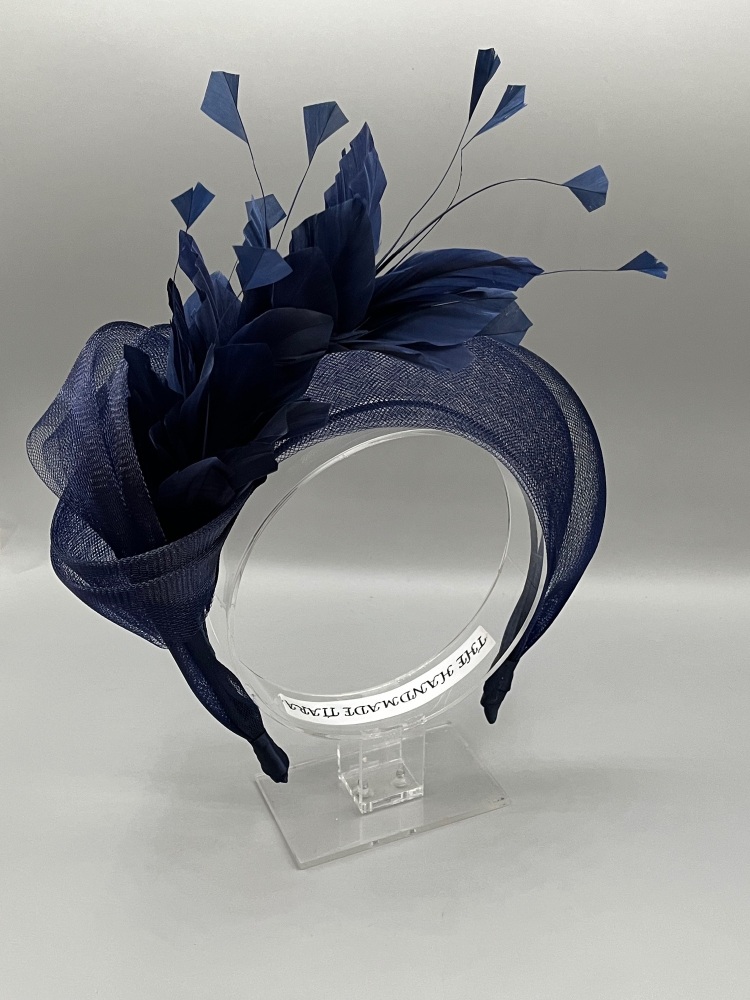 NAVY  feather fascinator  knot Headband
