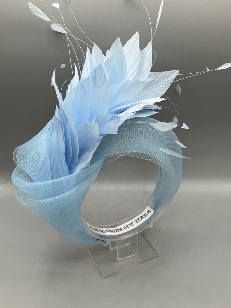 Baby blue fascinator  feather knot Headband