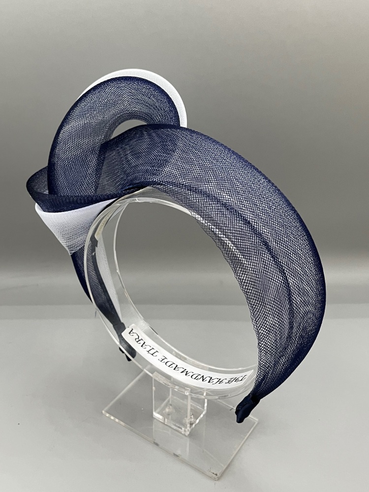 NAVY  feather fascinator  knot Headband