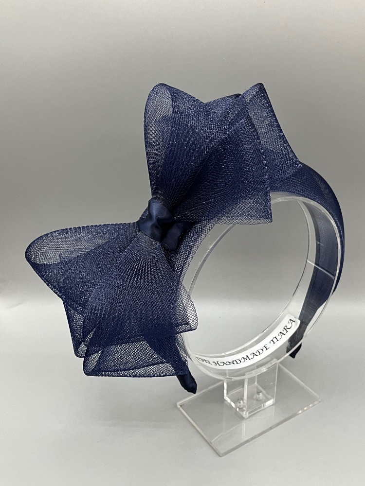 NAVY  and white fascinator  knot Headband