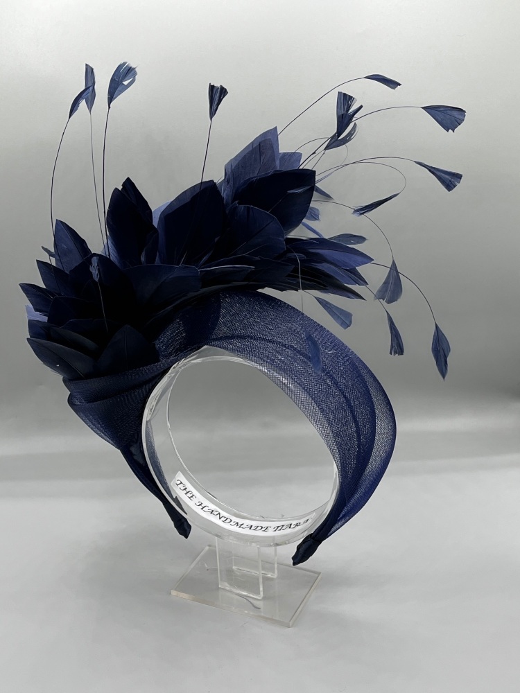 NAVY  feather fascinator  knot Headband