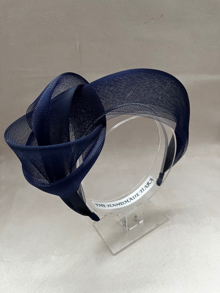 NAVY  and white fascinator  knot Headband