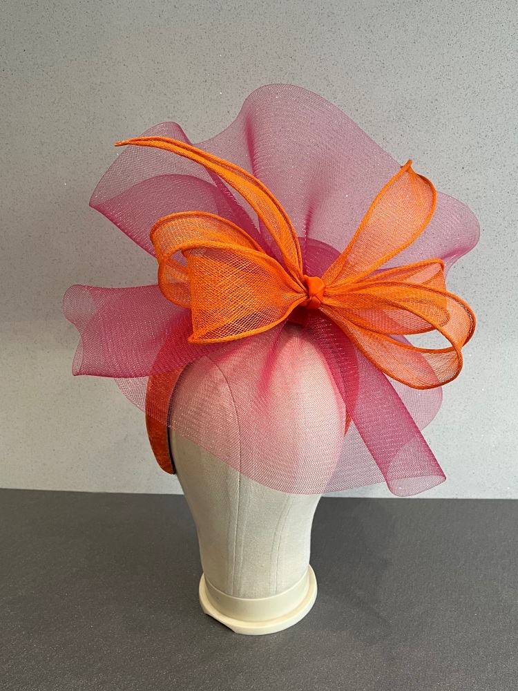 Orange and pink fascinator, Hatinator Headband