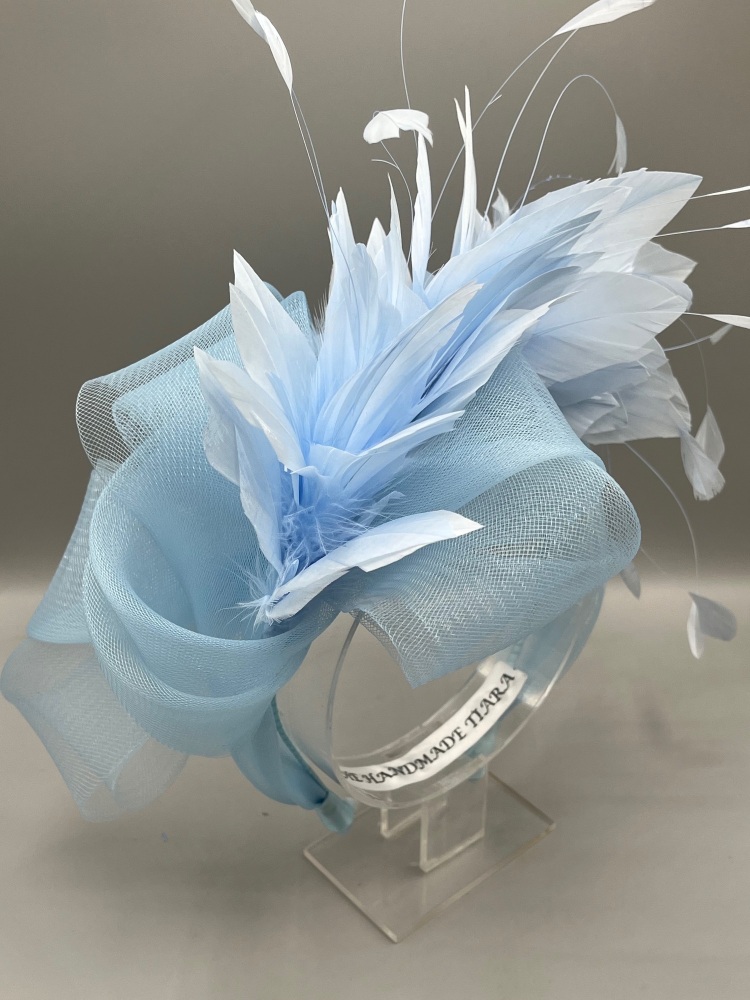 Baby blue fascinator  feather knot Headband