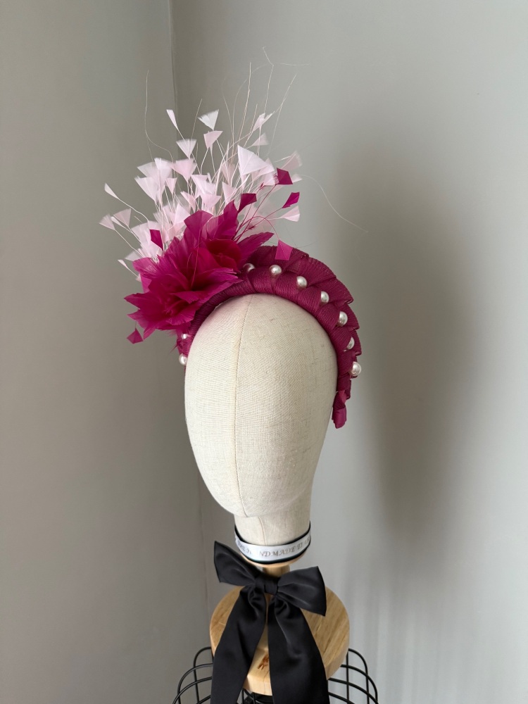 Cerise Pink Feather headband fascinator