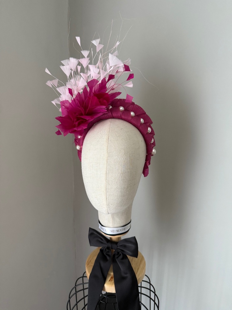 Cerise Pink Feather headband fascinator