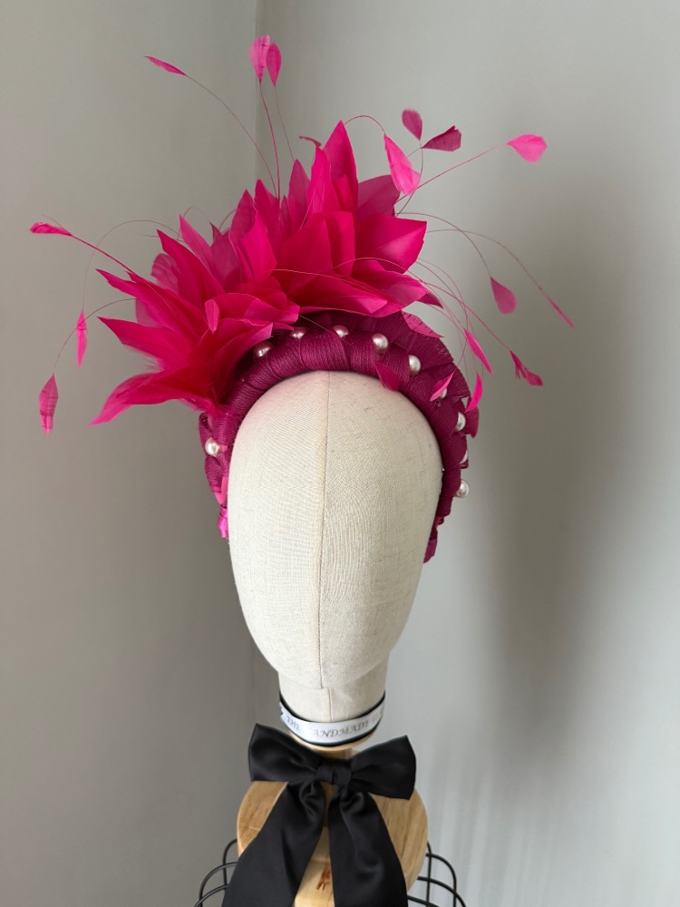Cerise Pink Feather headband fascinator